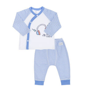 Bộ sơ sinh cài chéo dài tay bé trai Otis in JR MBVT''S ND21H (Trắng Kẻ Xanh)