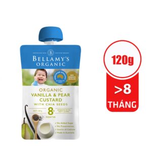 Trái cây xay nhuyễn Bellamy's Organic kem sữa lê, hạt chia và vani 120g (Trên 8 tháng)