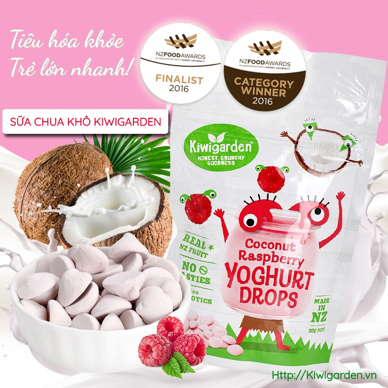 Sữa chua khô Kiwigarden - vị dừa và quả mâm xôi 20g Sữa chua khô Kiwigarden - vị dừa và quả mâm xôi 20g cho bé