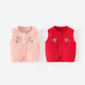 Áo gile len bé gái thêu hoa Cool Baby