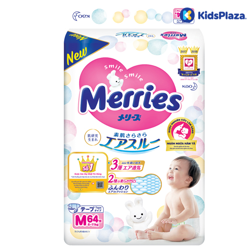 Bỉm - Tã dán Merries size M 64 miếng (cho bé 6-11kg) 1 Bỉm tã dán Merries size M 64 miếng
