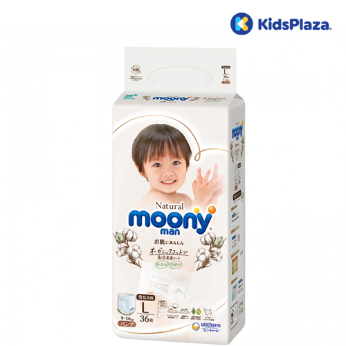 Bỉm tã quần Moony Natural size L 36 miếng cho bé 9-14kg
