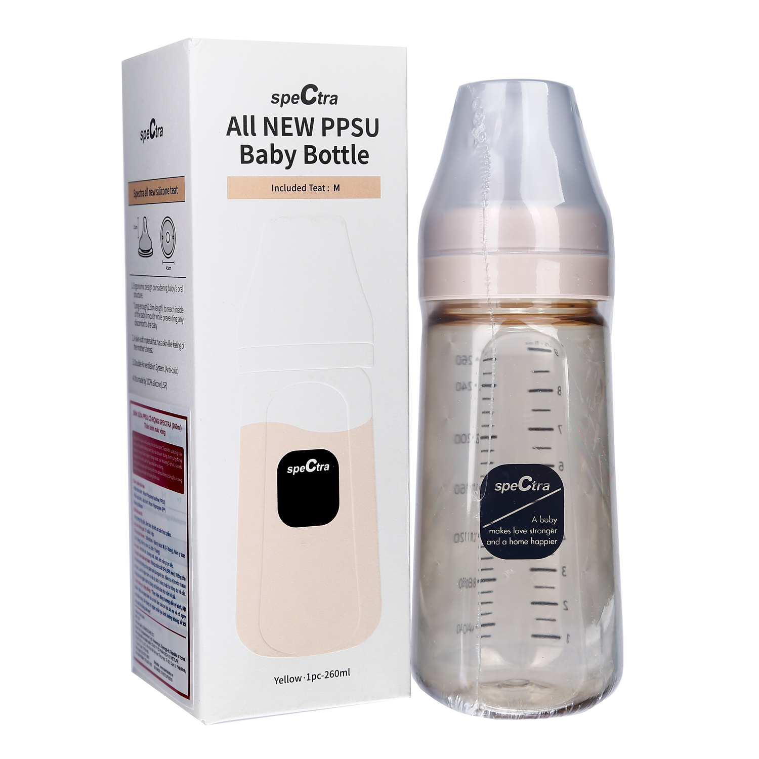 Bình sữa Spectra cổ rộng PPSU 260ml (màu vàng) cho bé trên 3 tháng 2 binh sua ppsu co rong spectra mau vang dung tich 260ml kem num ti 3