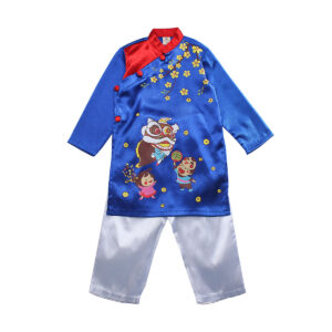 Bộ áo dài bé trai Mamago in hình múa lân M19D (Xanh)