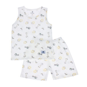 Bộ quần áo ba lỗ bé trai KidsMBVT kẻ in hình thú cưng M21H