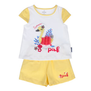 Bộ quần áo cộc tay bé gái MBVT''S in hình con Hạc Con TT21H (Trắng Vàng)