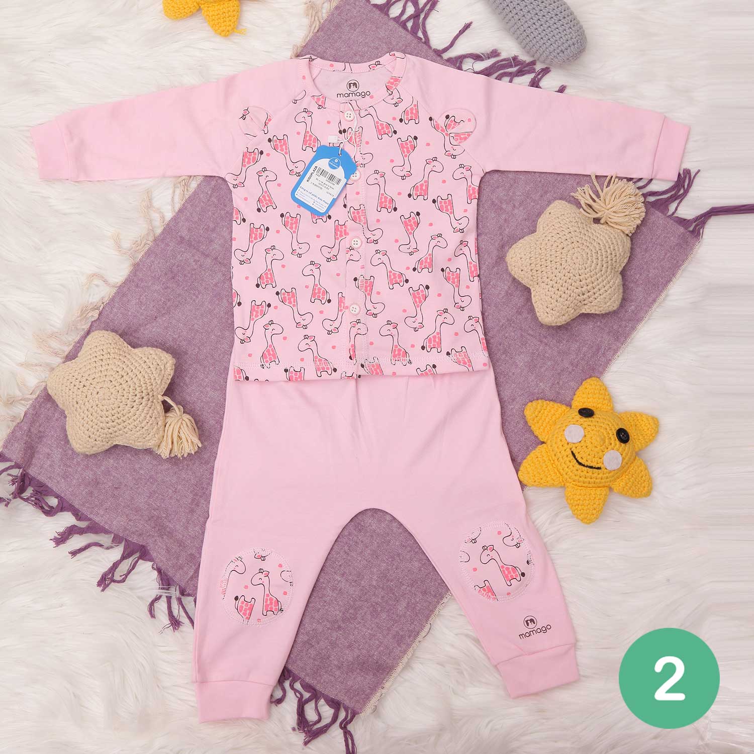 Quần áo sơ sinh cài giữa in hình hươu Mamago (Hồng) 1-18M 1 bo so sinh cai giua in hinh huou mamago hong 1 18m 2