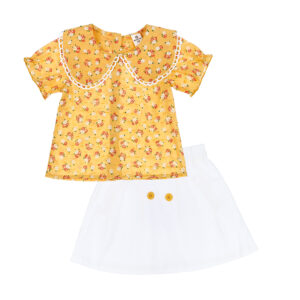 Bộ Zip & áo cổ sen thời trang cho bé gái MBVT''S in hoa nhí M21H (Vàng - Trắng)
