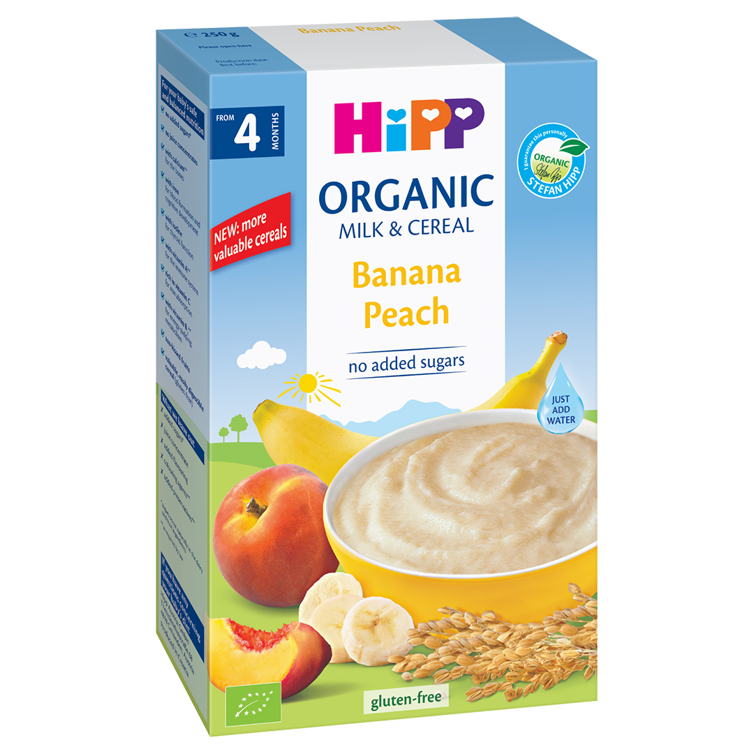 Bột ăn dặm HiPP sữa Chuối, Đào 2973 (250g) Bột ăn dặm HiPP vị sữa Chuối, Đào 250g