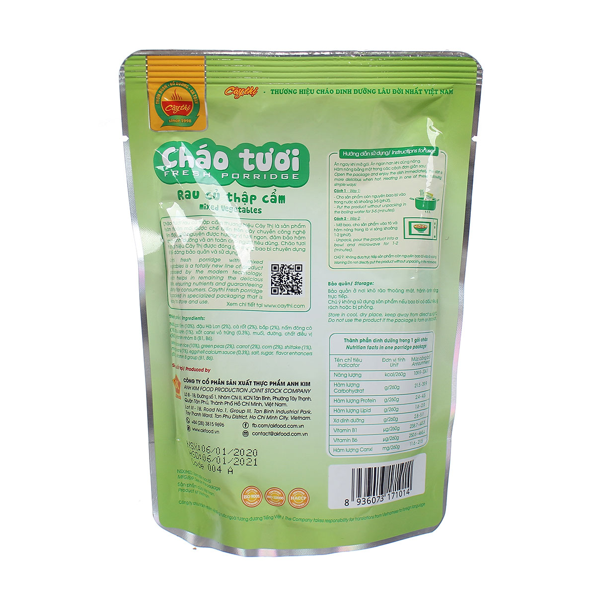 Cháo tươi Cây Thị Rau Củ Thập Cẩm 7M+ 260g Dinh dưỡng cháo tươi Cây Thị rau củ thập cẩm