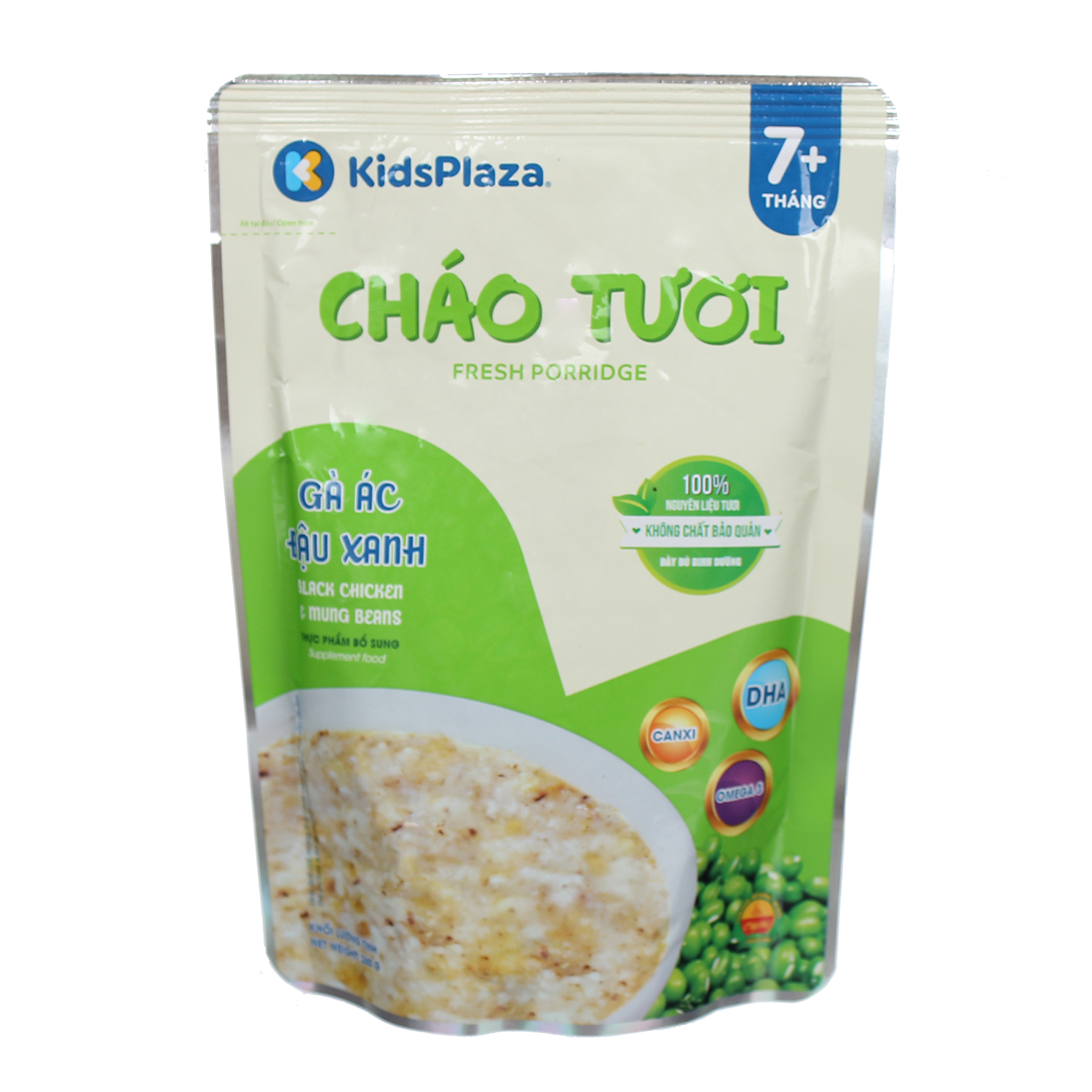 Cháo tươi KidsMBVT vị gà ác đậu xanh 7m+ 260g Cháo tươi KidsMBVT vị gà ác đậu xanh