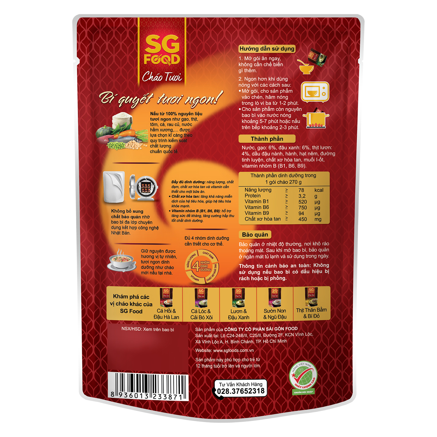 Cháo tươi Sài Gòn Food vị lươn đậu xanh 270g Thông tin về cháo tươi Sài Gòn Food