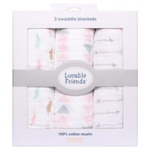 Hộp 3 khăn muslin Hudson Baby bé gái lá hồng 40358