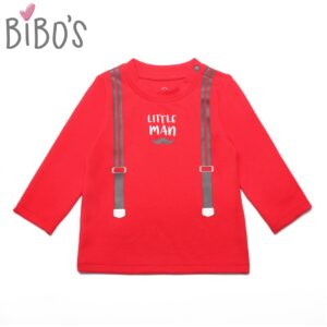 Áo dài tay bé trai Bibos Little man đỏ in dây