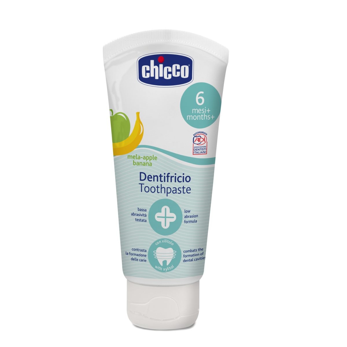 Kem đánh răng hương Chuối Táo Chicco 3201 cho bé trên 6 tháng tuổi 1 Kem đánh răng hương Chuối Táo Chicco 3201 cho bé trên 6 tháng tuổi