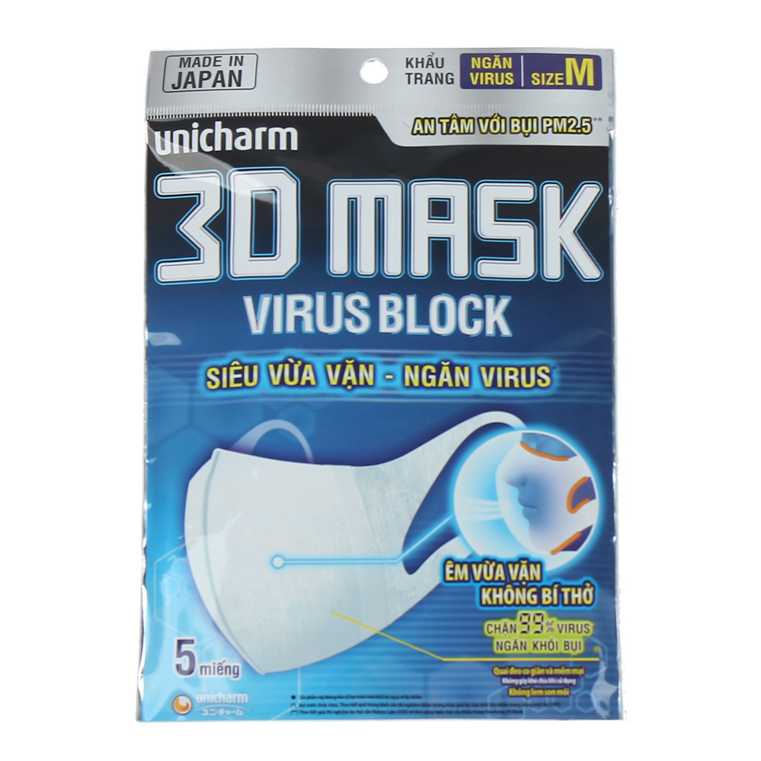 Khẩu trang Unicharm 3D Mask Virus Block ngăn virus - vi khuẩn 1 khau trang tre em unc 3d mask virus block 1 1