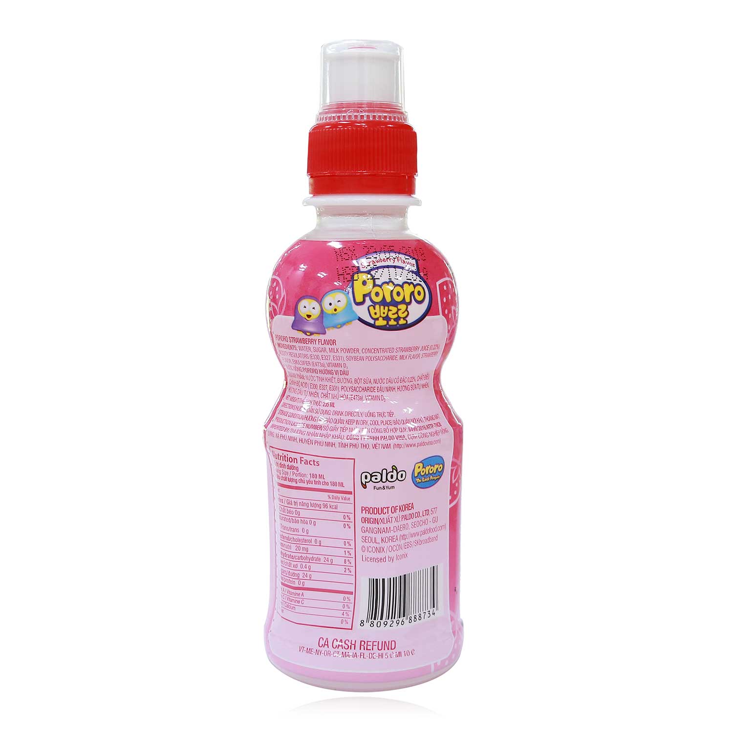 Nước uống Pororo vị dâu chai 235ml 1 Nước uống Pororo Hàn Quốc hương vị dâu chai 235ml