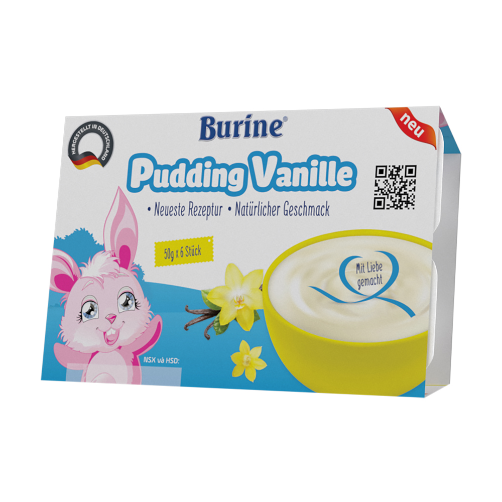 Pudding Burine Vani 6x50g hương vị thơm ngon, hấp dẫn Cháo sữa Pudding Burine Vani