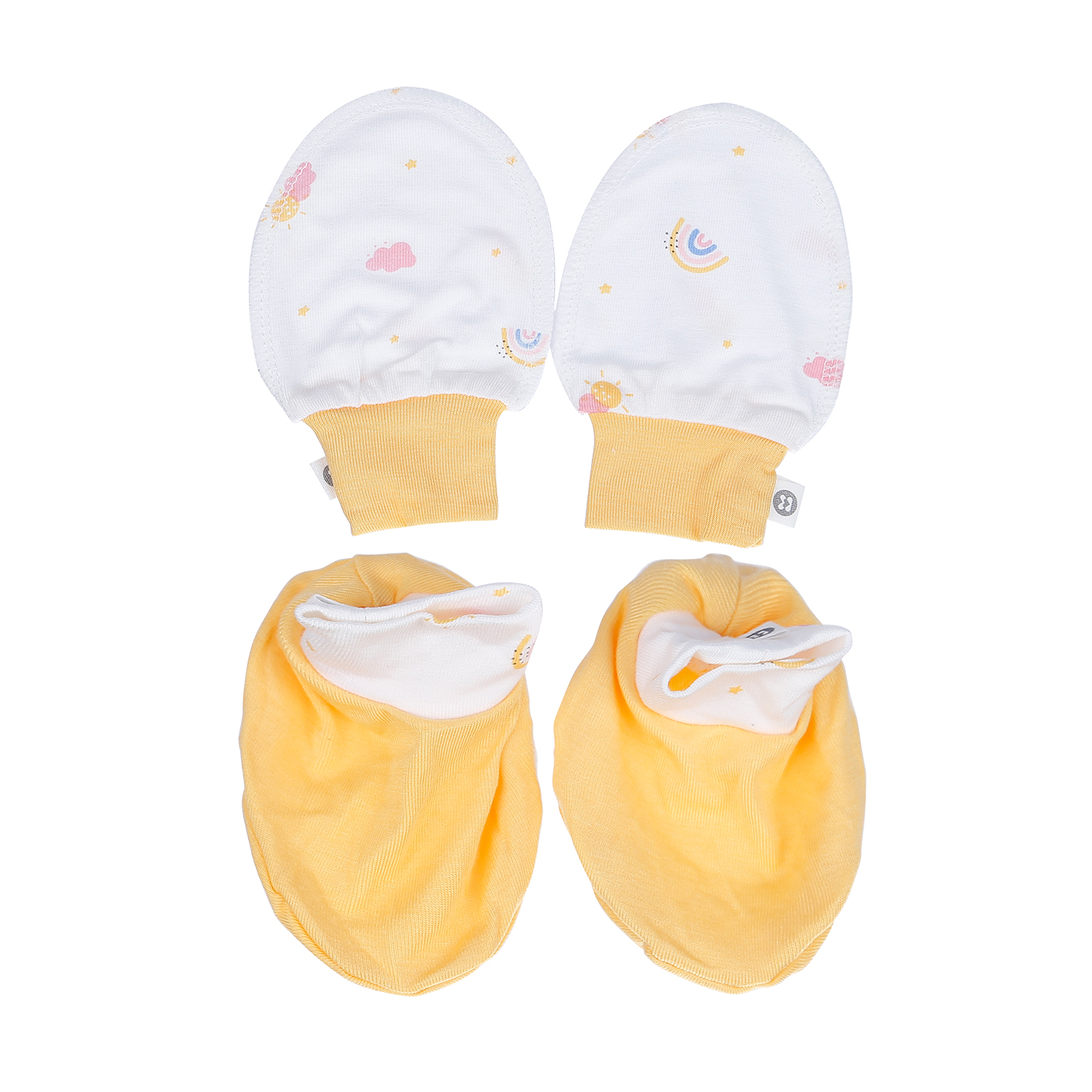 Set bao tay, bao chân kẻ Otis bé gái in hình Mây MBVT''S ND21H (Trắng Vàng) 2 set bao tay bao chan ke otis be gai in hinh may kidsplaza nd21h trang vang 1