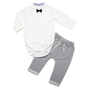 Set body sơ mi bé trai MBVT’S kẻ mix quần ghi