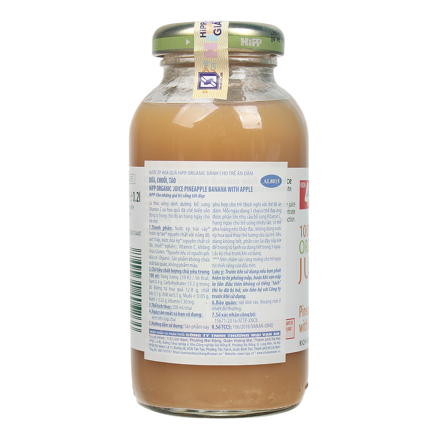 Sinh tố hoa quả HiPP táo, dứa, chuối, vitamin C 200ml 2 sinh to hoa qua hipp 200ml 2
