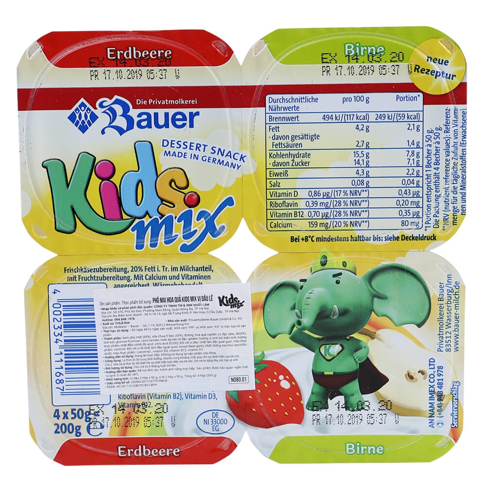 Phô mai hoa quả Kids Mix 50g - Lốc 4 3 Sữa chua hoa quả Kidsmix 4x50g