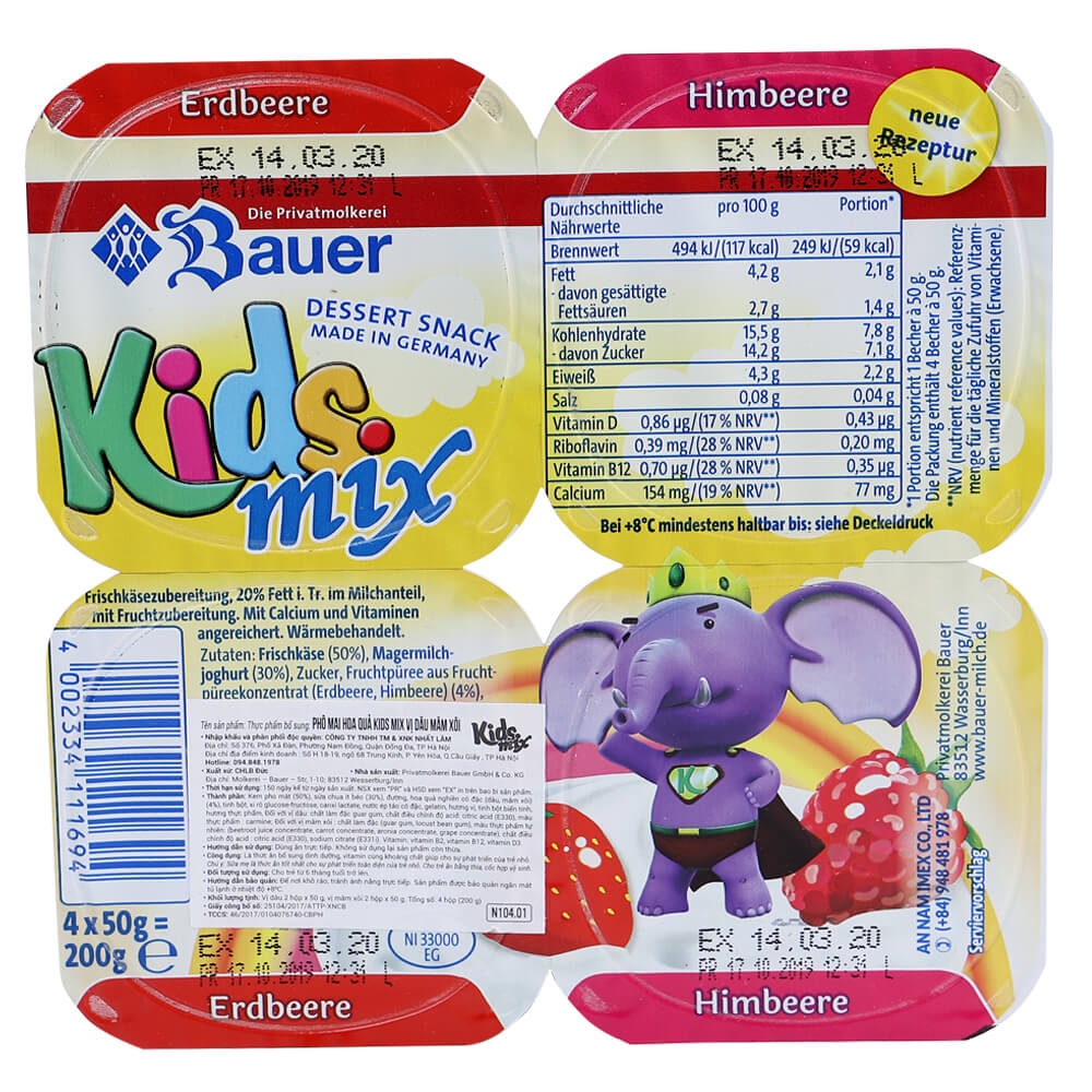 Phô mai hoa quả Kids Mix 50g - Lốc 4 4 Sữa chua hoa quả Kidsmix 4x50g