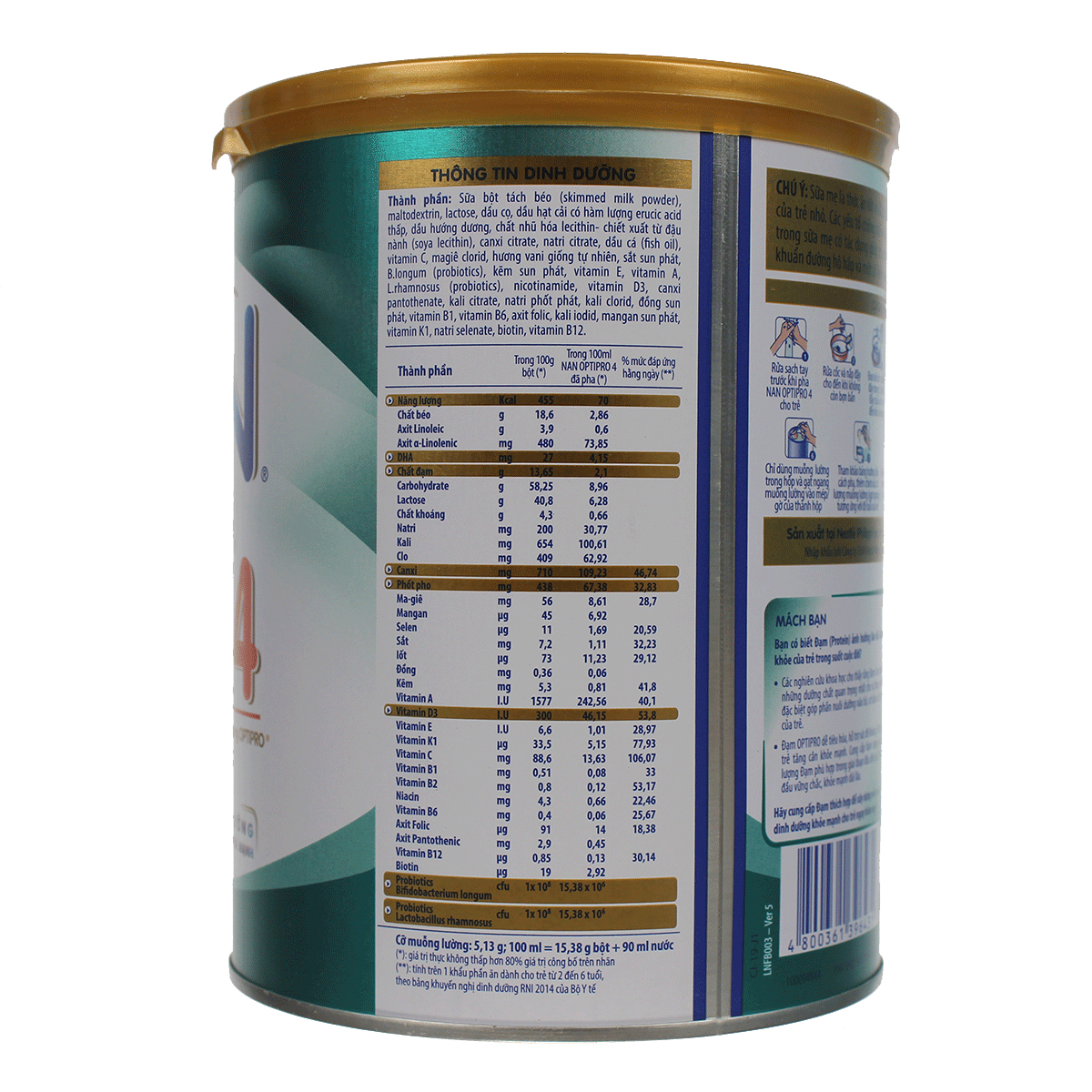 Thành phần sữa Nan Optipro 4 900g Thành phần sữa Nan Optipro 4 900g