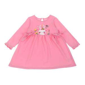 Váy dài tay bé gái KidsMBVT in hình Thỏ & Hoa M20T (Hồng)