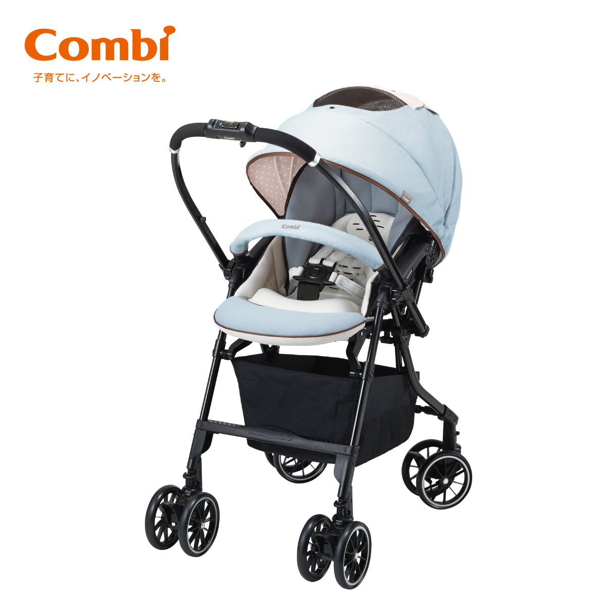 Xe đẩy Combi Mechacal Handy 4 bánh quay tự động (Xanh Denim) 1 xe day combi mechacal handy 4 banh quay tu dong xanh denim 1